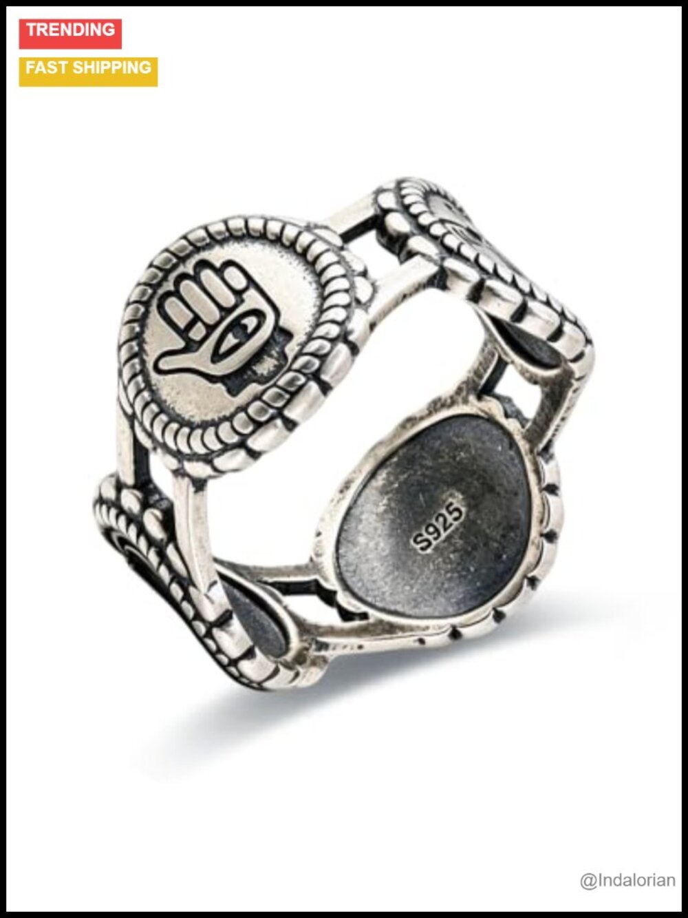 925 Sterling Silver Southwest Hand Eye Ring Women Openwork Band Size 7